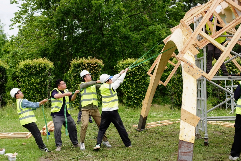bartlett architecture students use robots to build arkhive reconfigurable timber pavilion
