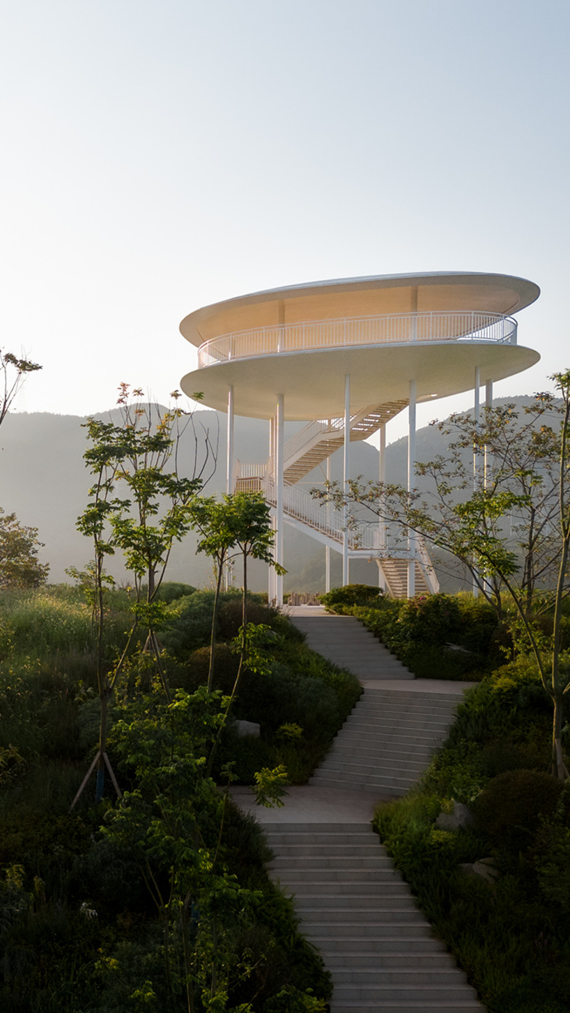 ovoid landscape tower by gad hovers above chongqing mingyue lake in china