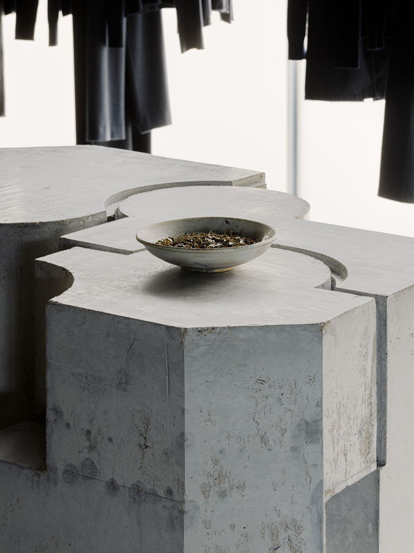 continuous steel rail traces shanghai showroom&rsquo;s sculptural interior, like a freehand drawing