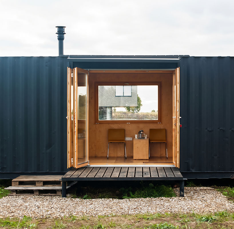 repurposed shipping container becomes 24-sqm birch plywood micro-cabin - 3