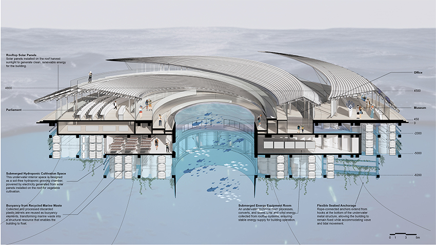 ocean vortex envisions a spiraling floating parliament built from recycled marine waste - 4