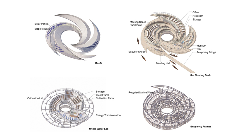 ocean vortex envisions a spiraling floating parliament built from recycled marine waste - 7