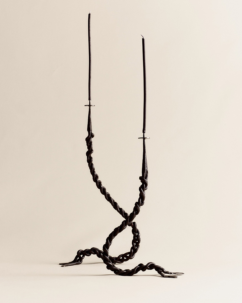 interlaced wood, metal, and fiber explore braiding as construction method in trenzar series - 7
