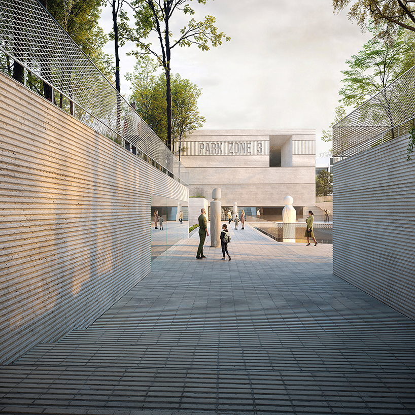 rammed concrete cube and terraced gardens define sunken art center proposal in bulgaria - 3