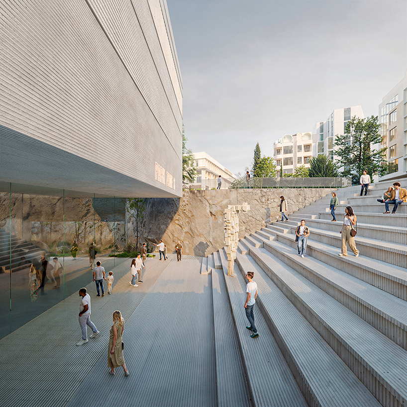 rammed concrete cube and terraced gardens define sunken art center proposal in bulgaria - 4