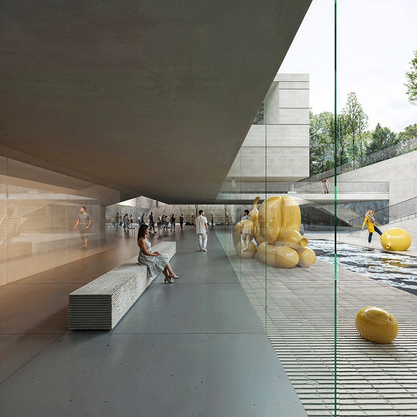 rammed concrete cube and terraced gardens define sunken art center proposal in bulgaria - 5
