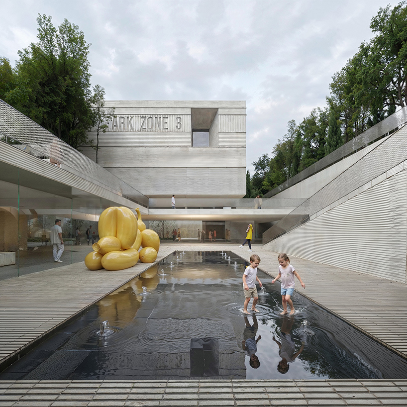 rammed concrete cube and terraced gardens define sunken art center proposal in bulgaria - 9
