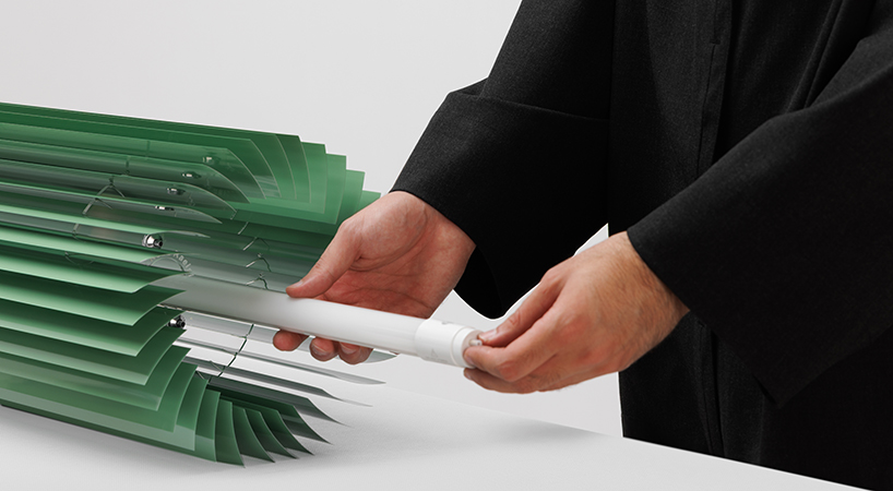 discarded aluminum blinds transform into cylindrical lighting system - 10