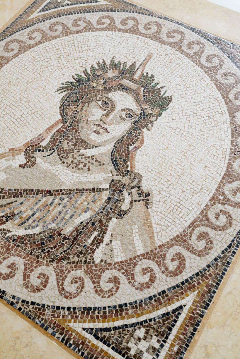 bacchus floor mosaic inspires yellow terrazzo and marble apartment renovation in athens - 3