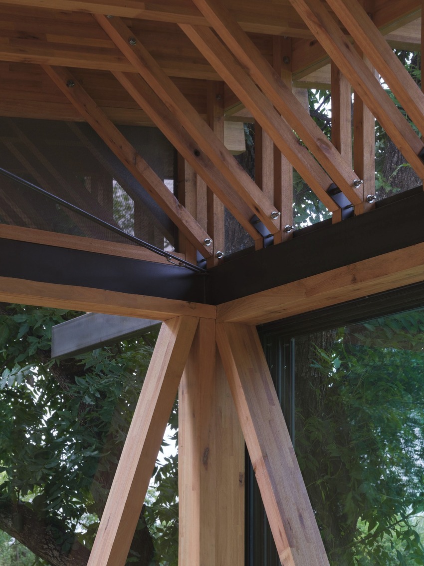 rhythmic timber and glass pavilion unfolds beneath pecan tree canopy in argentina - 7