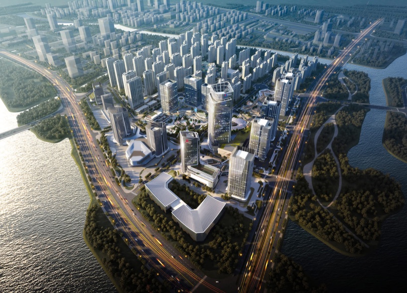 rippling glass facades and mountain-high towers shape urban district by AECOM in shaoxing - 1
