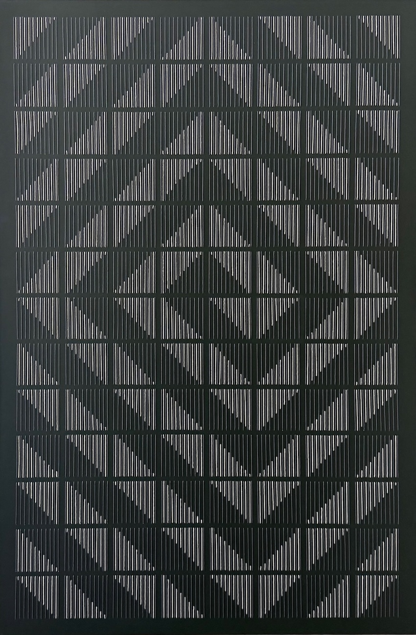 digital patterns become textured geometric compositions through hand stitching - 7