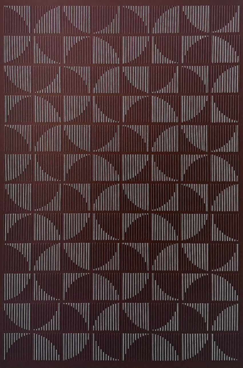 digital patterns become textured geometric compositions through hand stitching - 8