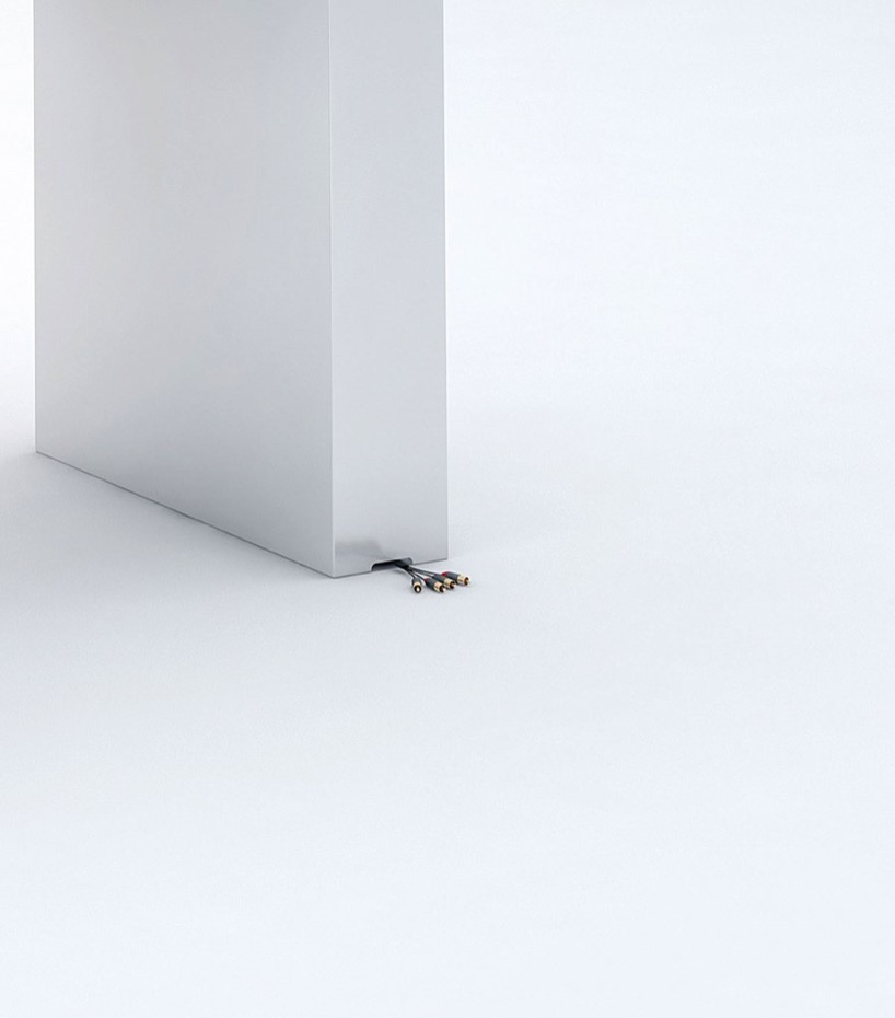 continuous white DJ console integrates turntables, mixers, and hidden cables - 5