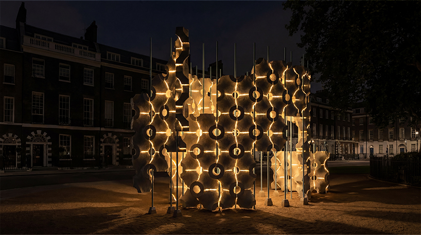 crafted from mycelium, hypha-lume pavilion maps human movement through light - 5