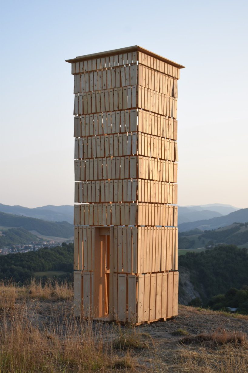 moving shingles envelop timber tower reinterpreting lunano’s stone architecture - 3