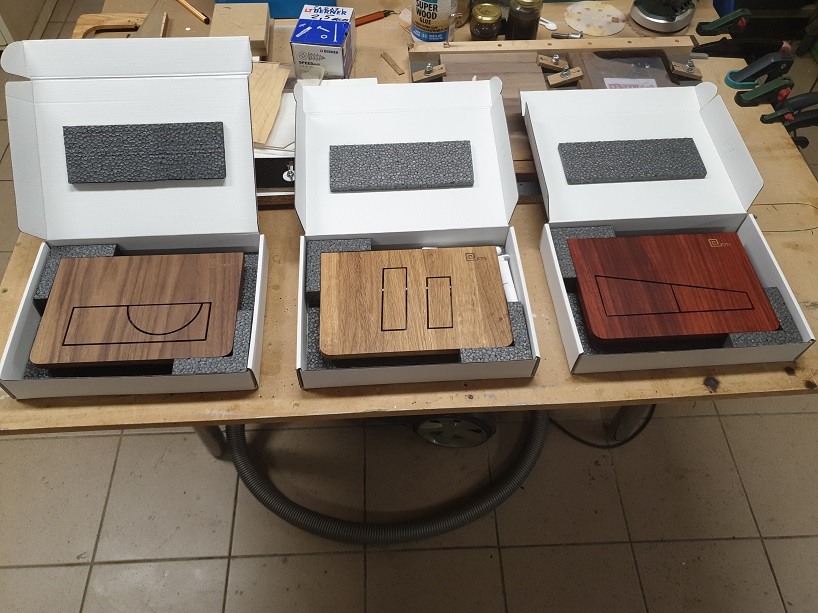 solid walnut, oak, and padauk give bathroom flush plates a sculptural identity - 10