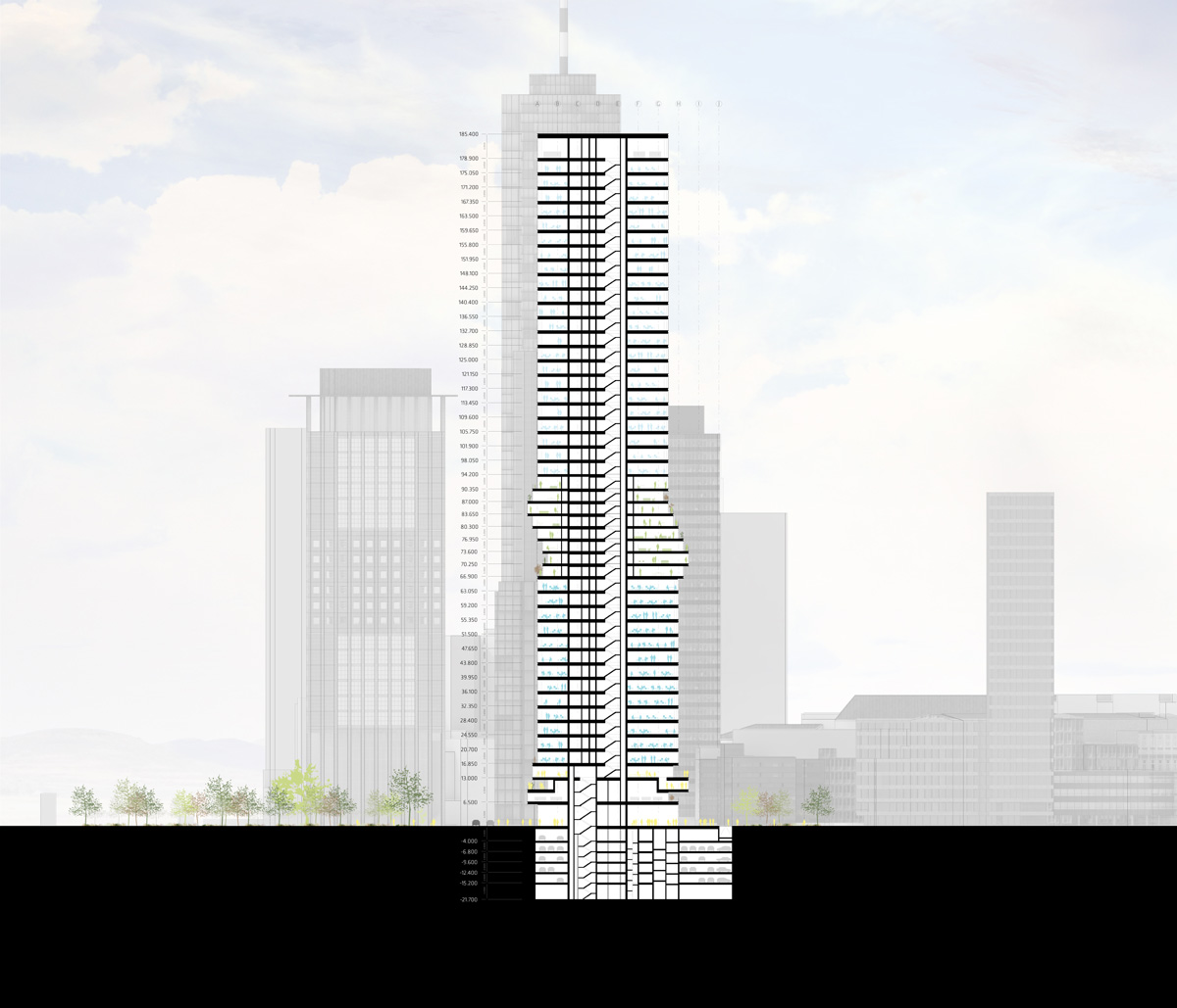 bjarke ingels group BIG metz mixed use tower frankfurt germany designboom