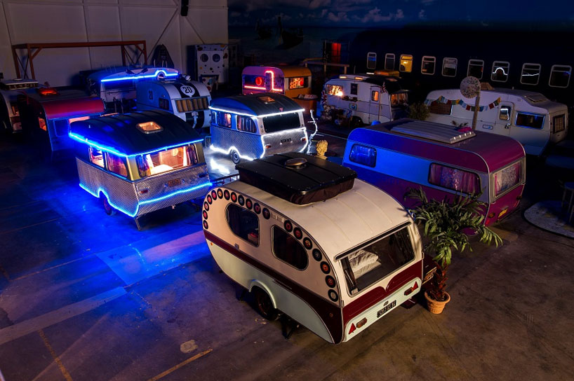 indoor campground hostel hosts vintage RVs as rooms