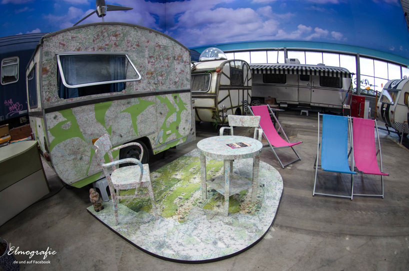 indoor campground hostel hosts vintage RVs as rooms