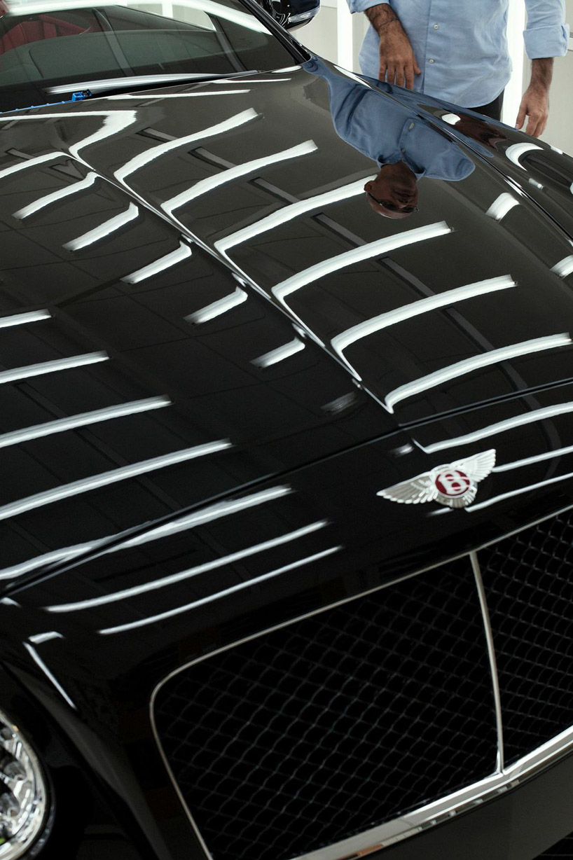 massimo uberti sculpts with neon light for bentley elements