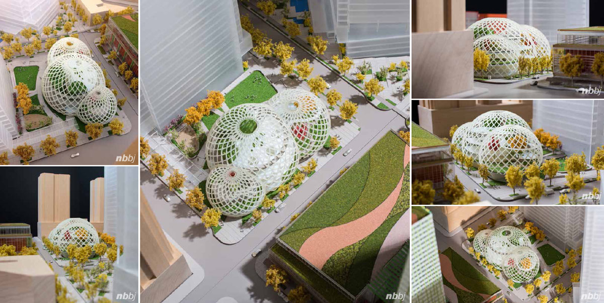 nbbj adds glass biospheres to amazon headquarters proposal
