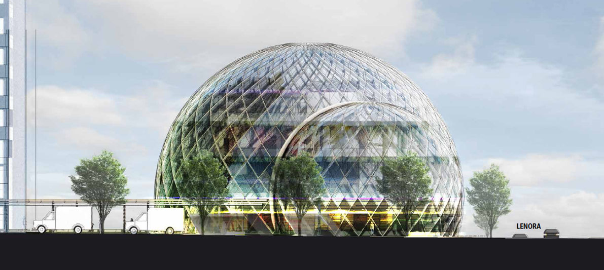 nbbj adds glass biospheres to amazon headquarters proposal