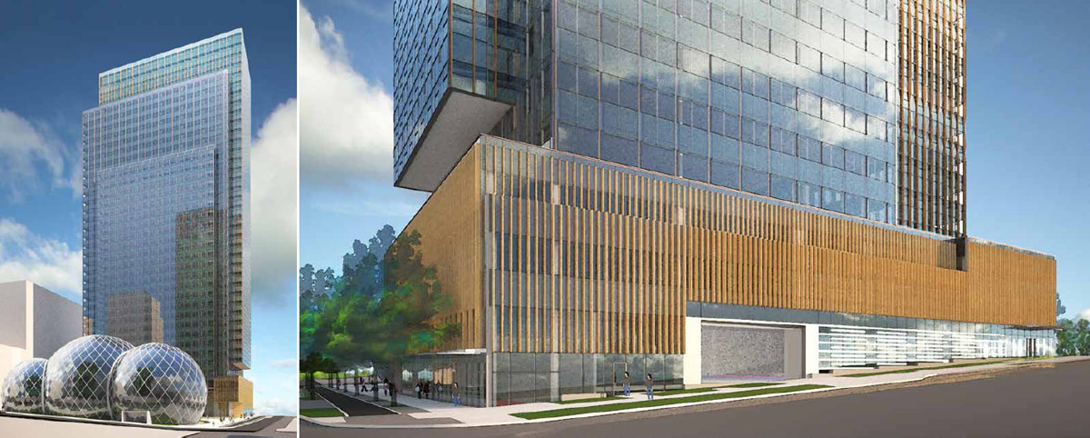 nbbj adds glass biospheres to amazon headquarters proposal