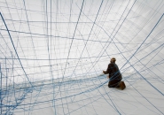 numen/for use installs inhabitable string sculpture inside inflatable bubble