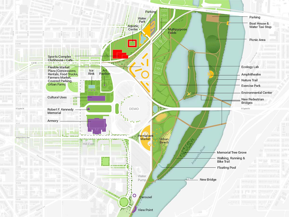 OMA rem koolhaas RFK stadium-armory campus masterplan concepts washington DC events designboom