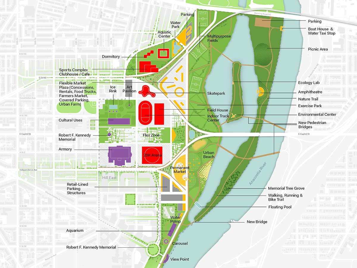 OMA rem koolhaas RFK stadium-armory campus masterplan concepts washington DC events designboom