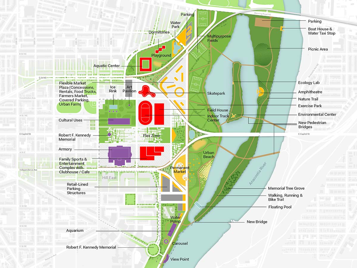 OMA rem koolhaas RFK stadium-armory campus masterplan concepts washington DC events designboom