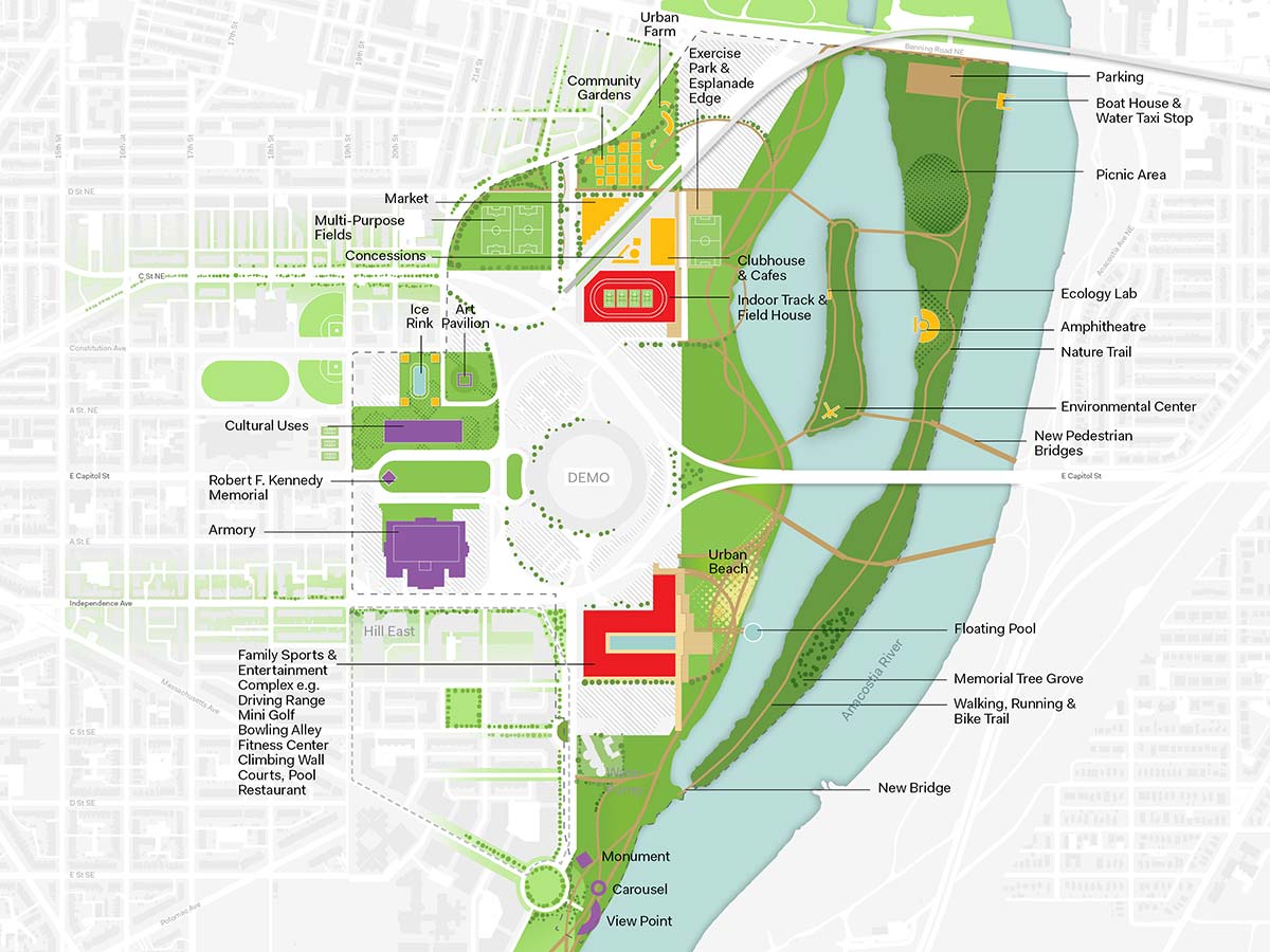 OMA rem koolhaas RFK stadium-armory campus masterplan concepts washington DC events designboom