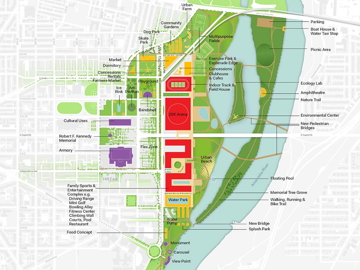 OMA rem koolhaas RFK stadium-armory campus masterplan concepts washington DC events designboom