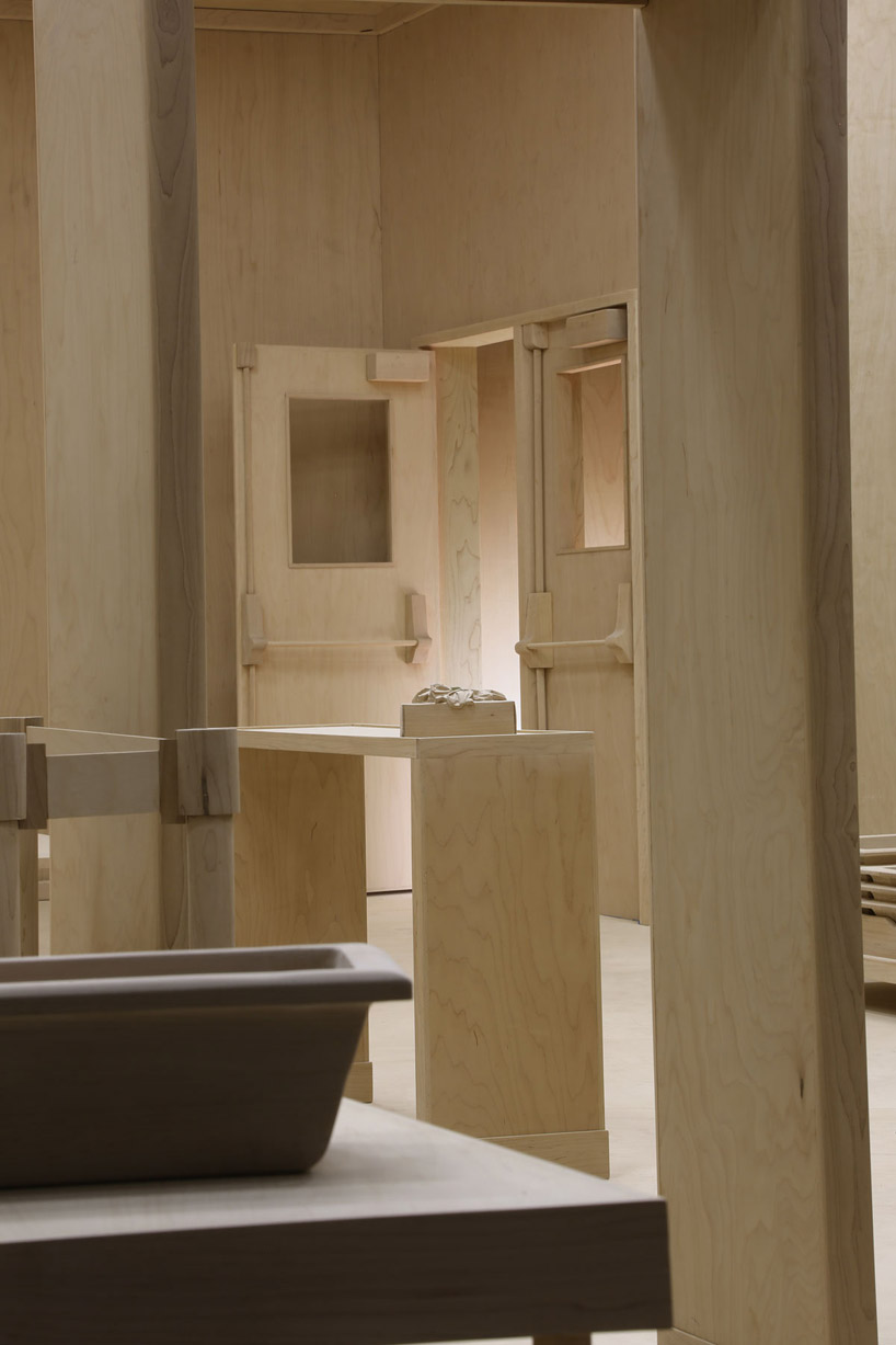 roxy paine carves life-sized airport security checkpoint from wood