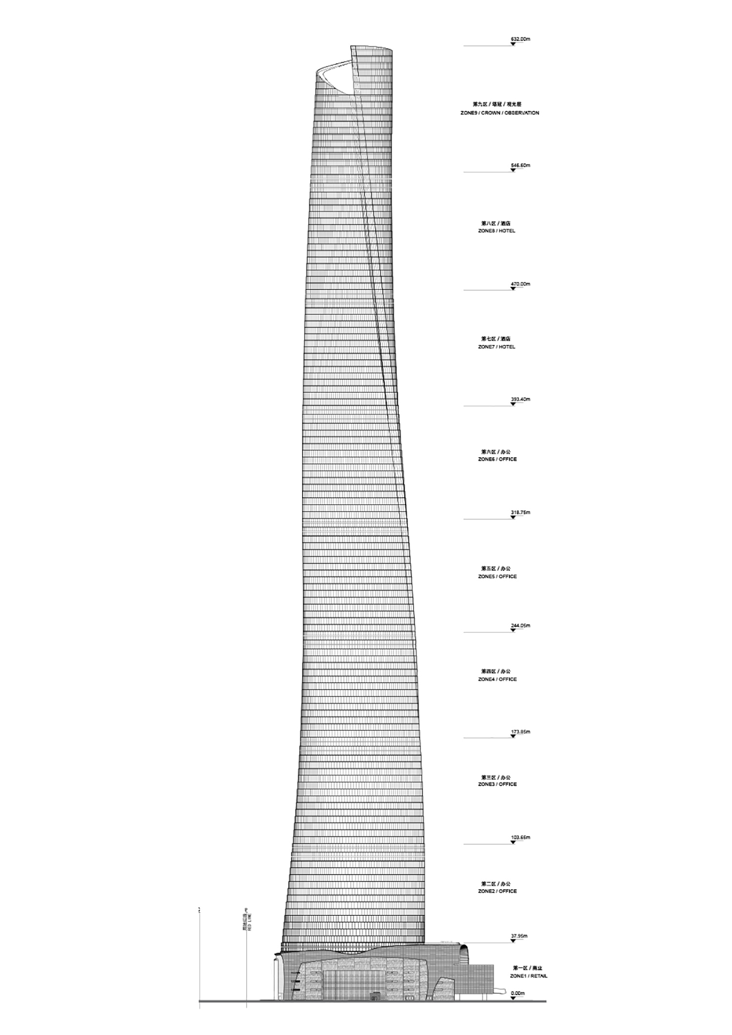 Architectural Drawing Awesome: Shanghai Tower Elevator System Drawings And  Illustrations by Gensler