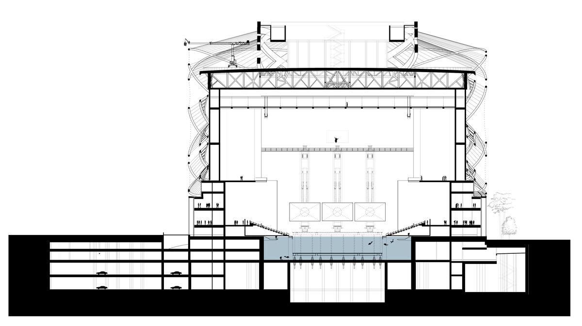 stufish's han show theater in wuhan conceived as a red paper lantern