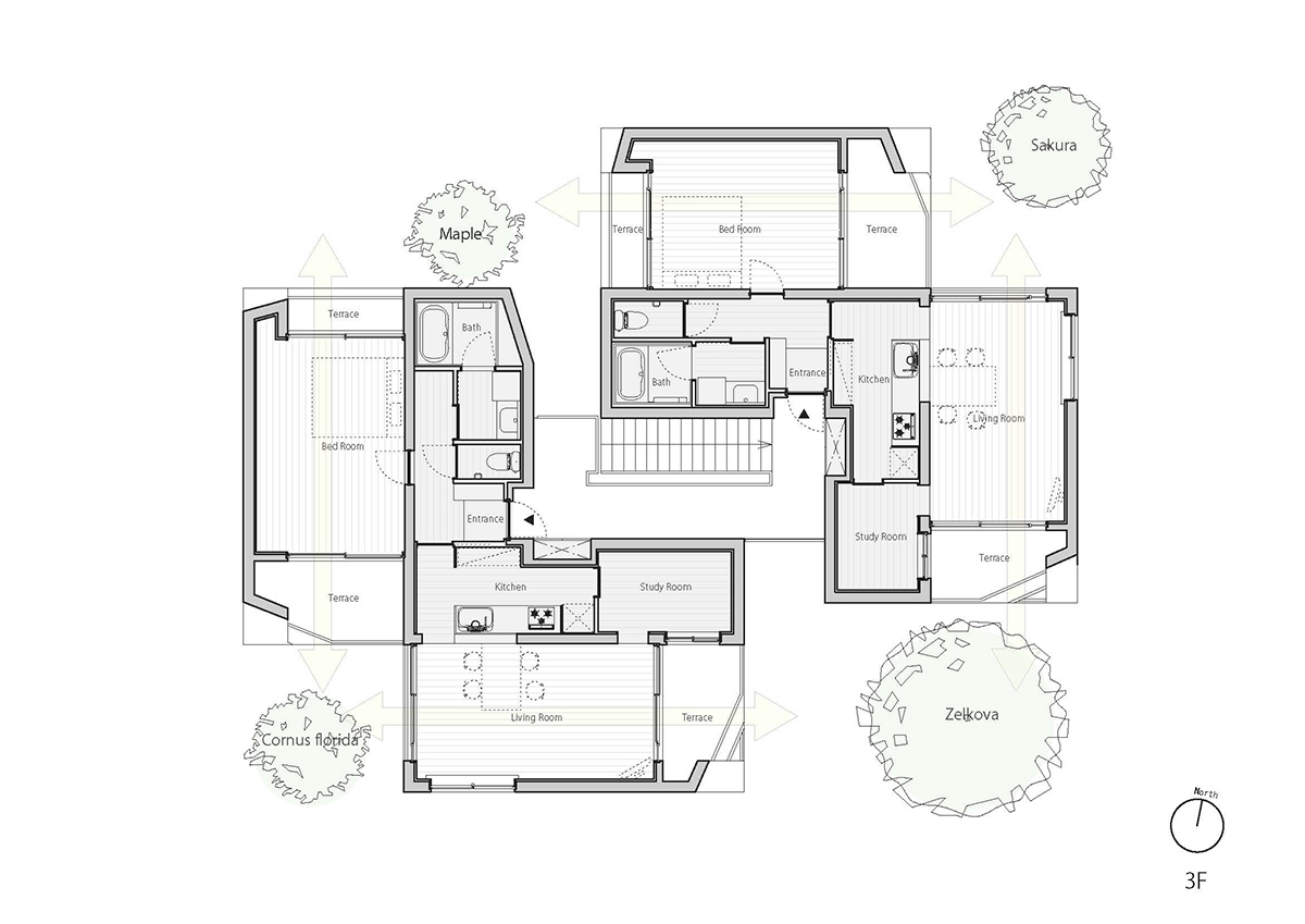 tailored design lab between trees residential complex fukuoka city japan designboom