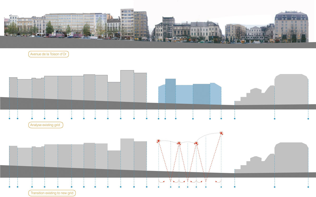 UNStudio le toison d\'or brussels designboom section massing diagram