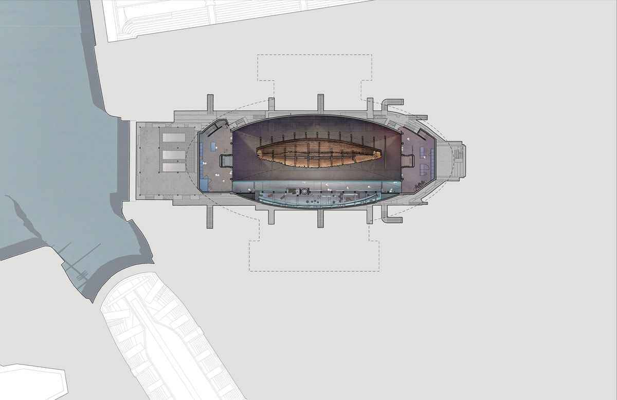 wilkinson eyre architects\' mary rose museum evokes shape of ship hull