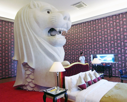 tatzu nishi opens the merlion hotel installation in singapore
