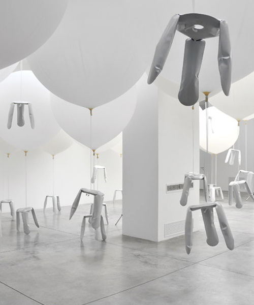 oskar zieta: bazair installation with aluminium plopp stools