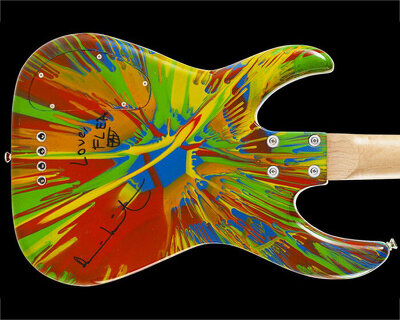 damien hirst + flea from red hot chili peppers  spun bass guitars