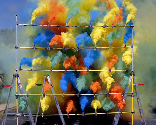 colorful smoke bombs by olaf breuning