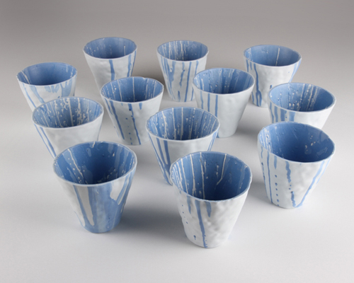 ariane prin creates dripped porcelain vessels with water cups fountain