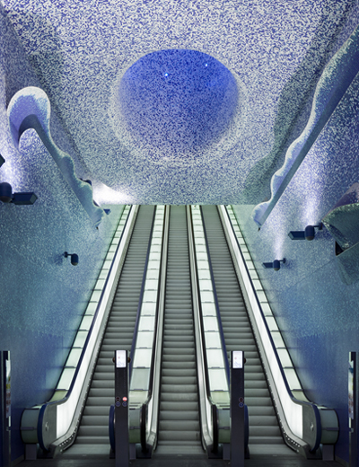 napoli's toledo metro station covered in a sea of blue bisazza mosaics