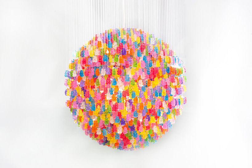 chandelier made from 3,000 gummy bears by kevin champeny
