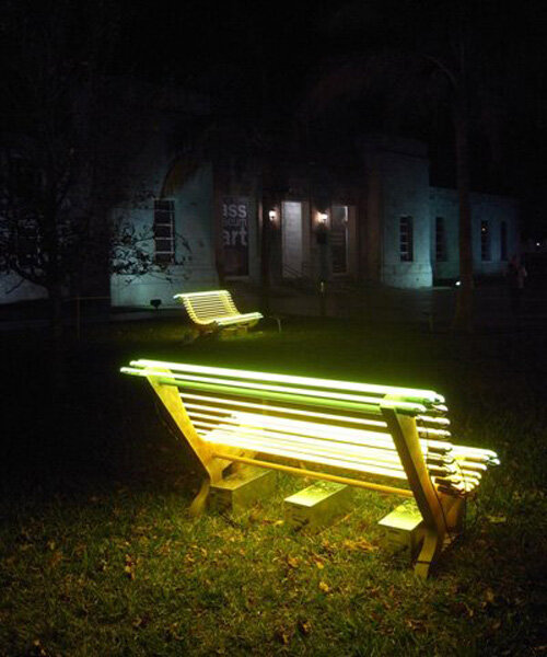 illuminated benches by ivan navarro and courtney smith