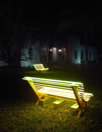 illuminated benches by ivan navarro and courtney smith