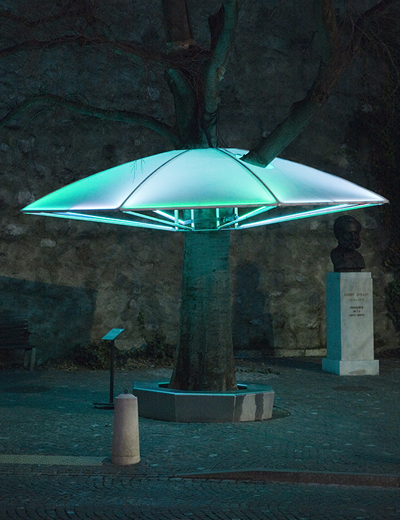 sheltree   an illuminated umbrella like canopy for a tree by allegory